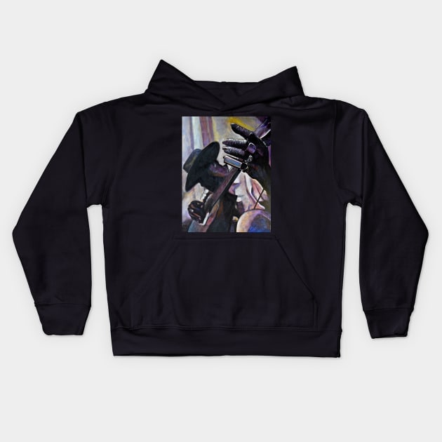 Blues Man with Bottleneck guitar Kids Hoodie by Raybomusic01